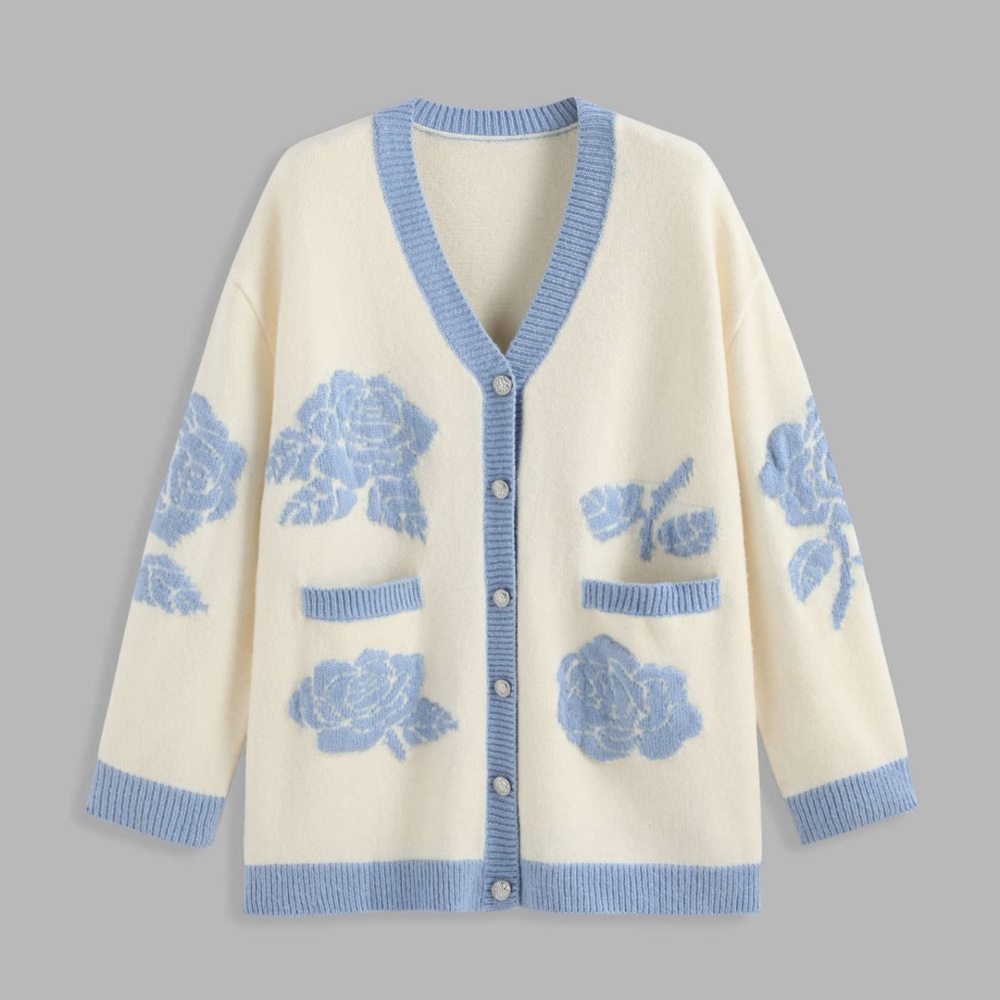 Cider Cream and Blue Floral Cardigan
